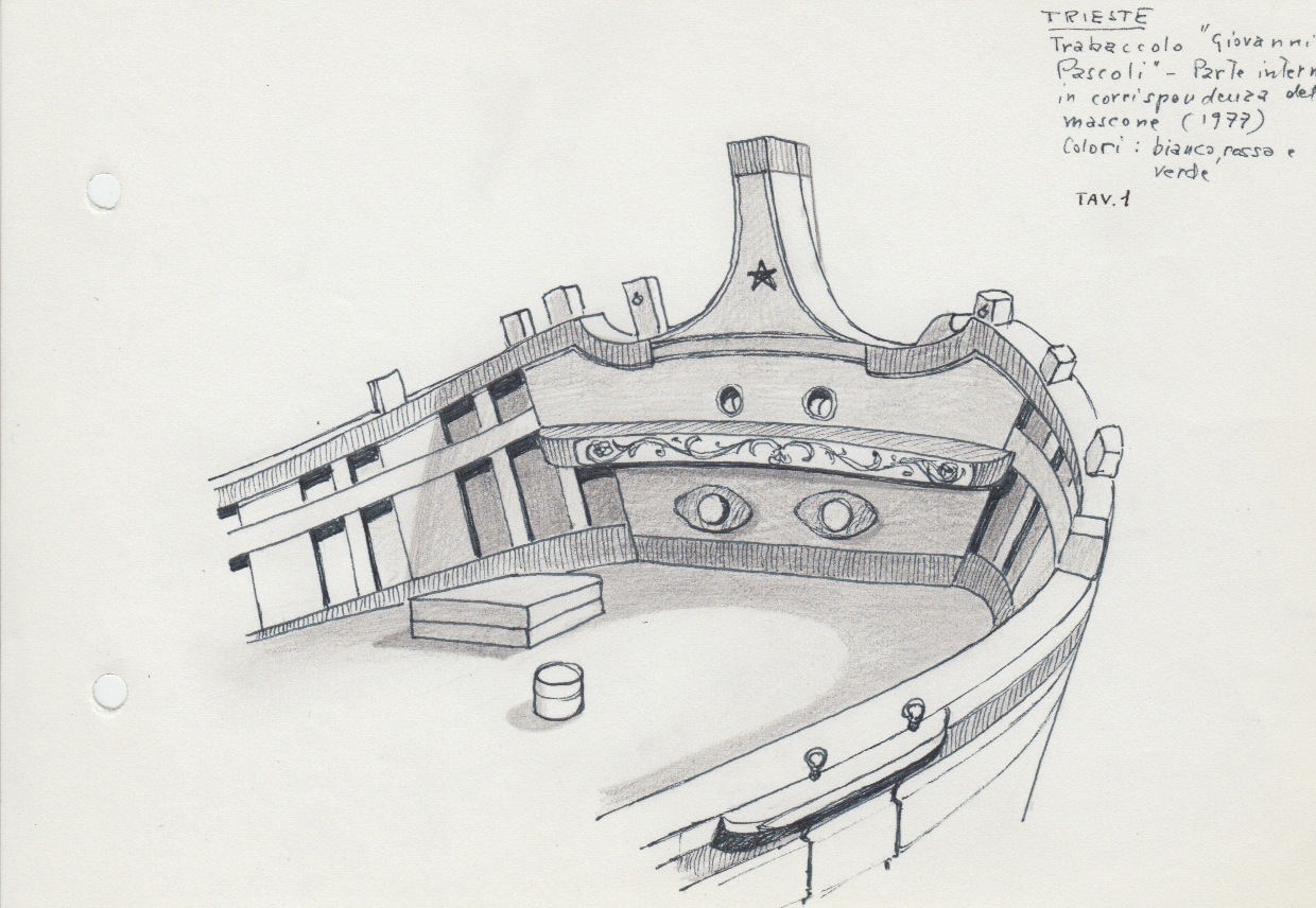 152 Trieste - trabaccolo 'Giovanni Pascoli' - parte interna in corrispondenza del mascone - 1977